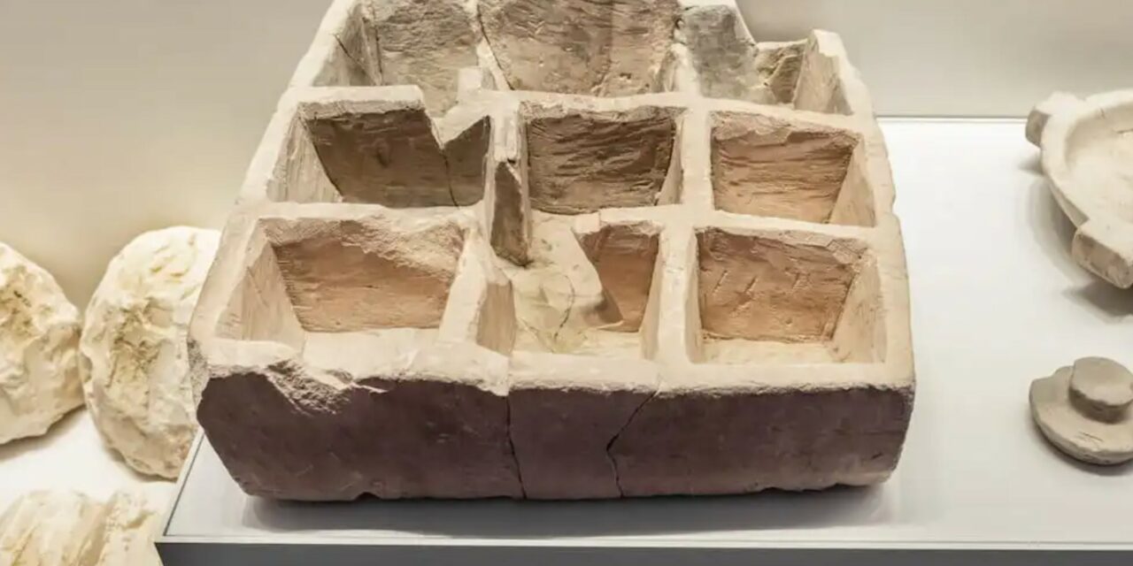Una rara caja de piedra con compartimentos